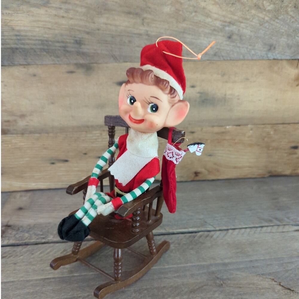 Vintage 1950s MCM Kitschy Red Green and White Oversized Elf Knee Hugger Ornament
